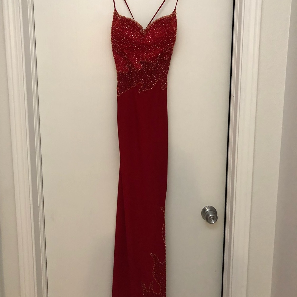 Prom gown long red with beading